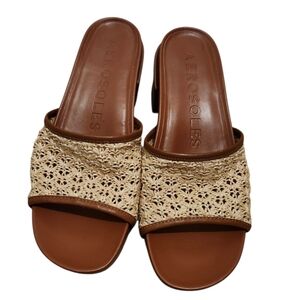 AEROSOLES Women's Brown and Cream Woven Clark Sandals - 9 Heel Clog Style